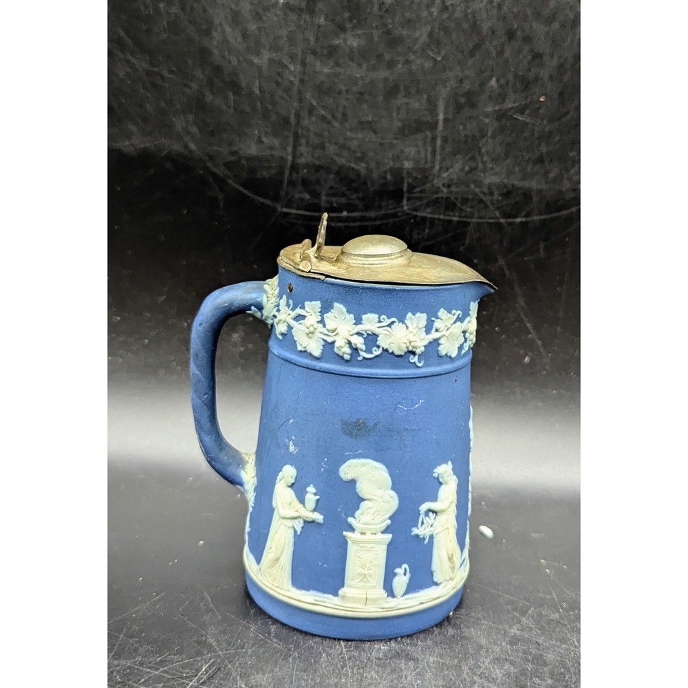 Antique Cobalt Blue Wedgwood England‎ Syrup Milk Pitcher Lid 4.5" Neoclassical